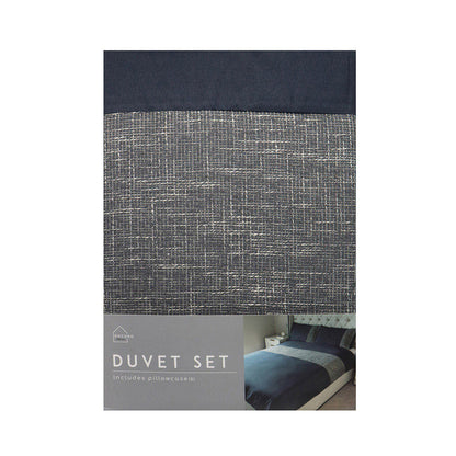 Natural Jacquard Panel Navy Duvet Set Double Size