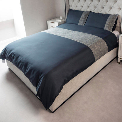 Natural Jacquard Panel Navy Duvet Set King Size