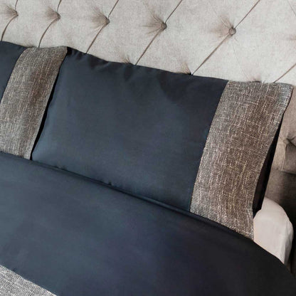 Natural Jacquard Panel Navy Duvet Set King Size