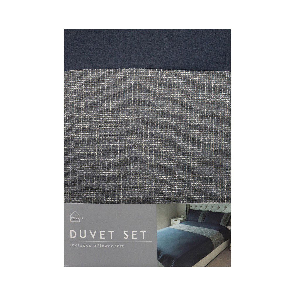 Natural Jacquard Panel Navy Duvet Set King Size
