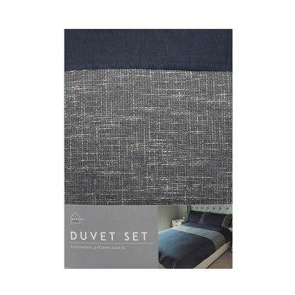 Natural Jacquard Panel Navy Duvet Set King Size