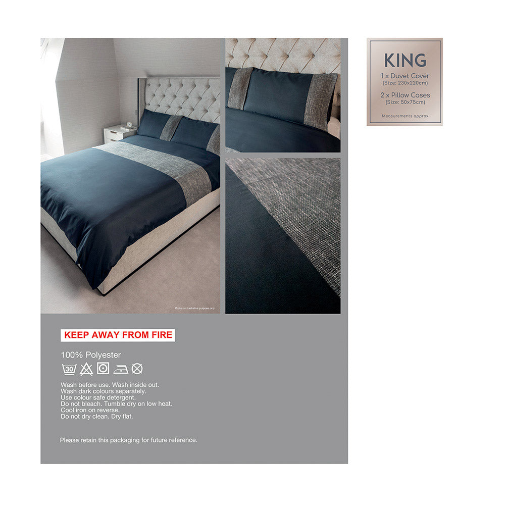 Natural Jacquard Panel Navy Duvet Set King Size
