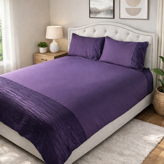 Plum Jacquard Panel Duvet Set King Size