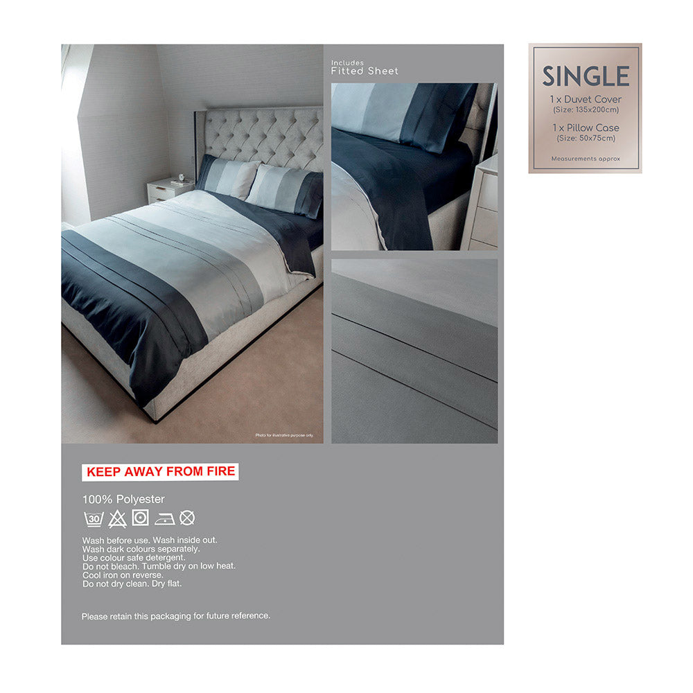 Grey Panel With Fitting Sheet Duvet Set Single Size