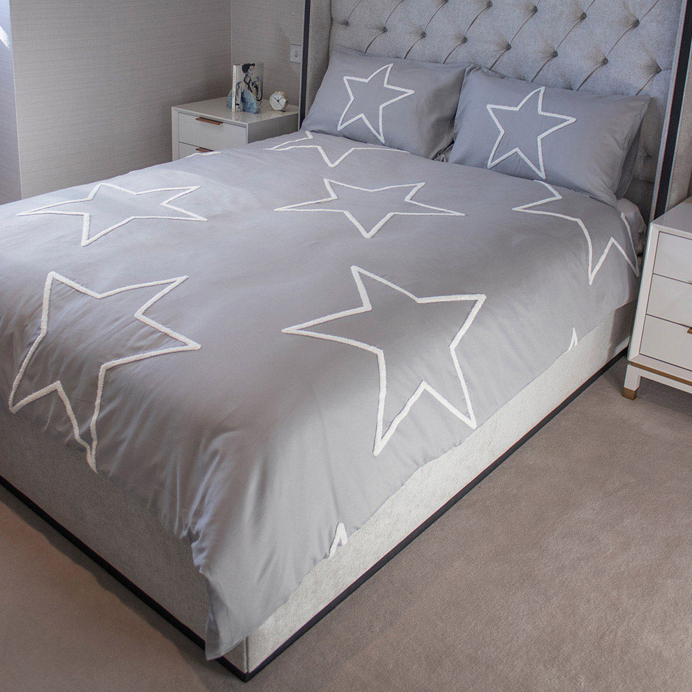 Grey Tufted Star Duvet Set 2Pcs Single Size