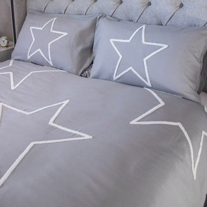 Grey Tufted Star Duvet Set 2Pcs Single Size