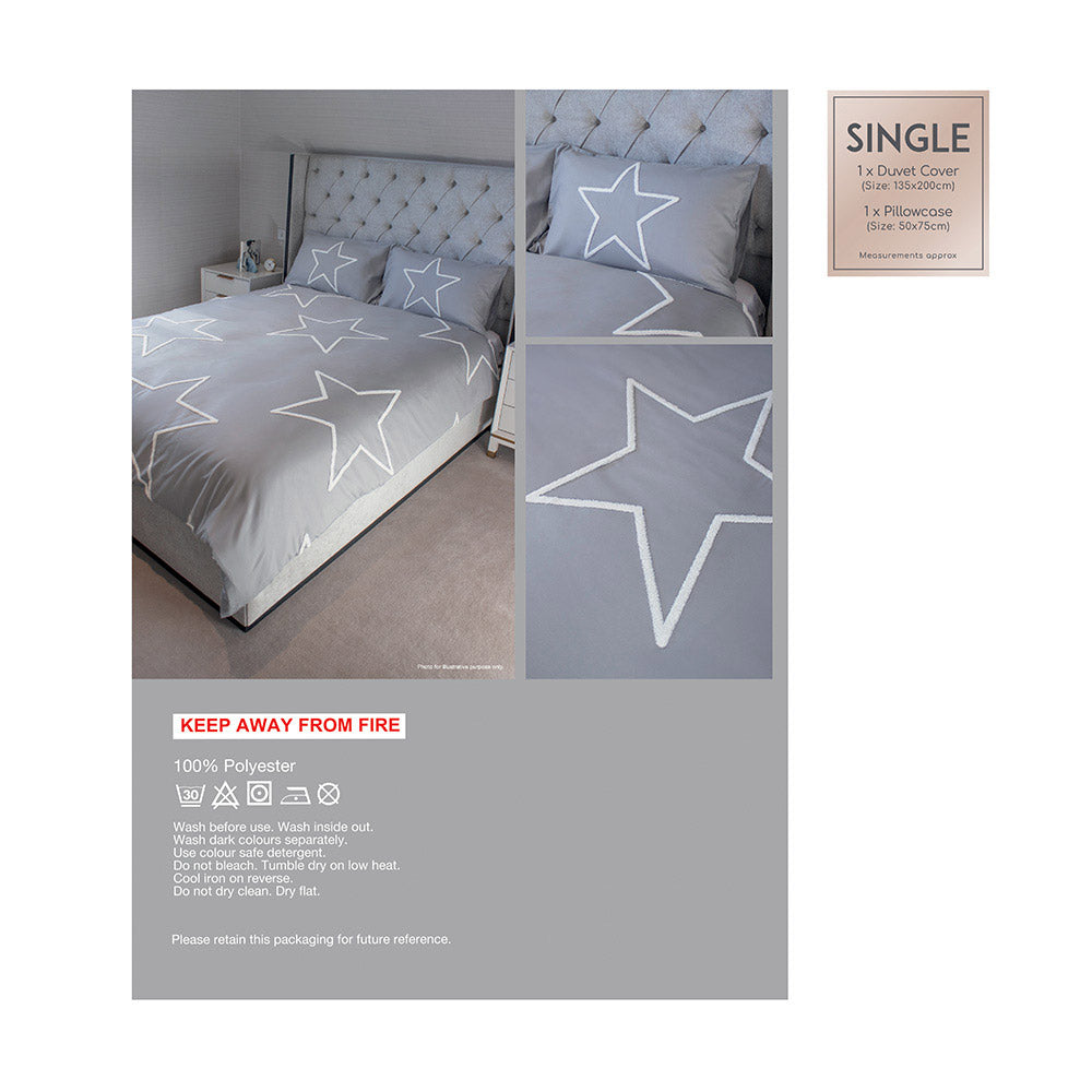 Grey Tufted Star Duvet Set 2Pcs Single Size