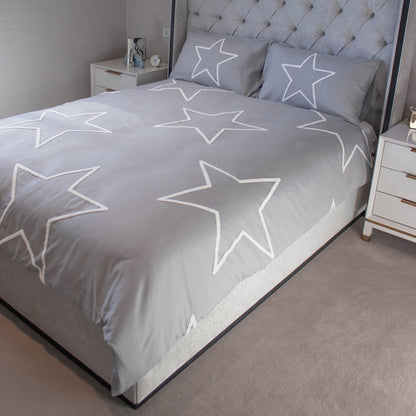 Grey Tufted Star Duvet Set 3Pcs Double Size
