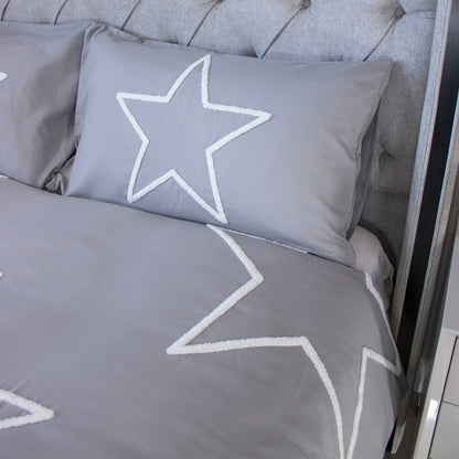Grey Tufted Star Duvet Set 3Pcs Double Size