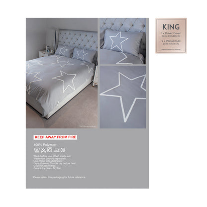 Grey Tufted Star Duvet Set 3Pcs King Size