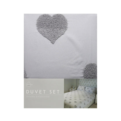 Light Grey Tufted Heart Duvet Set 3Pcs Double Size