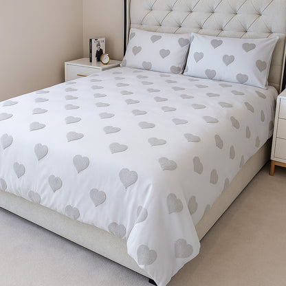 Light Grey Tufted Heart Duvet Set 3Pcs King Size