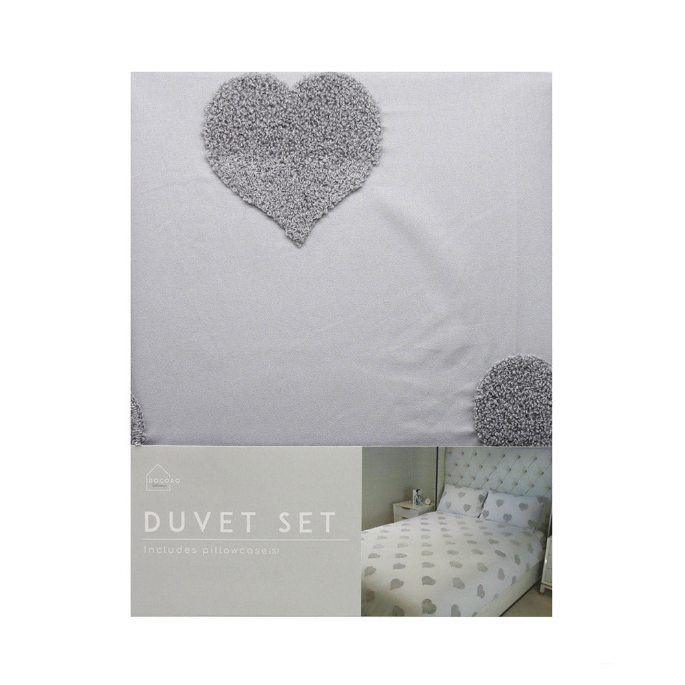 Light Grey Tufted Heart Duvet Set 3Pcs King Size