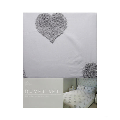 Light Grey Tufted Heart Duvet Set 3Pcs King Size