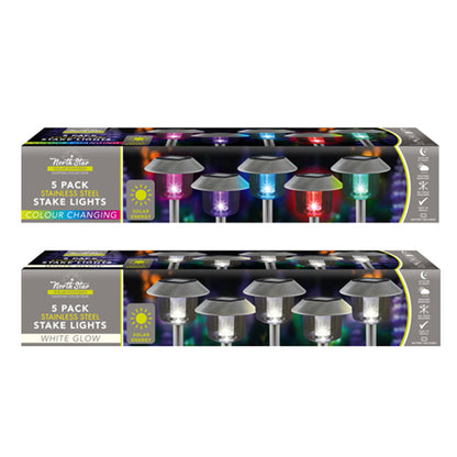 5PK Solar Powered LED Stainless Steel Garden Lights