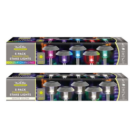 5PK Solar Powered LED Stainless Steel Garden Lights