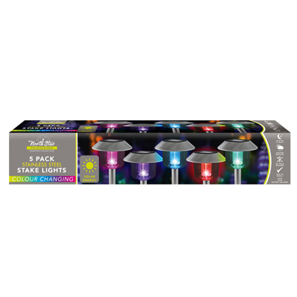 5PK Solar Powered LED Stainless Steel Garden Lights