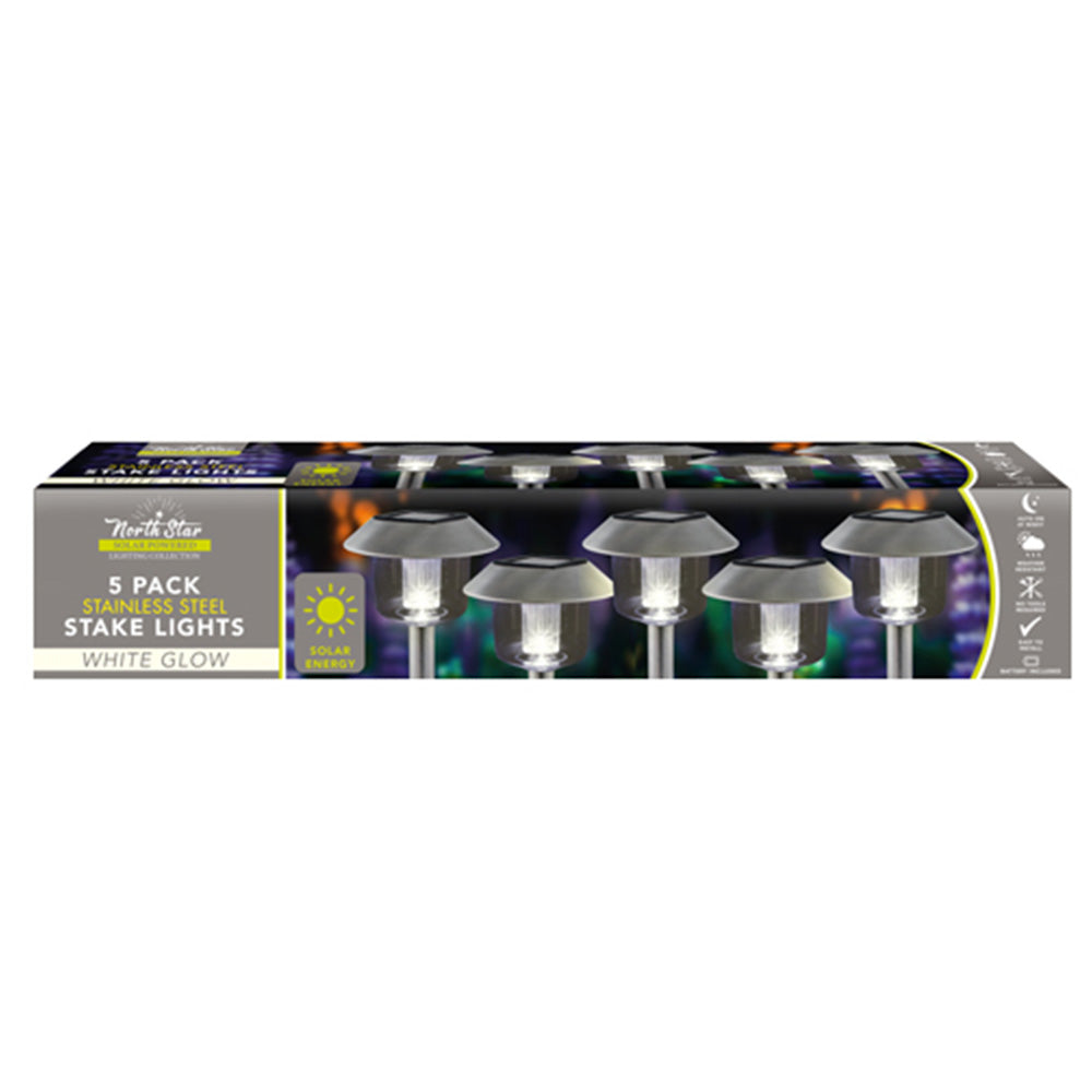 5PK Solar Powered LED Stainless Steel Garden Lights