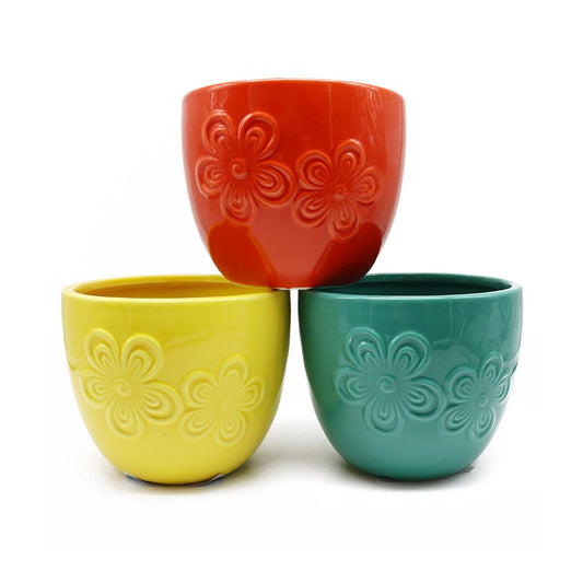 Round Embossed Flower Pot