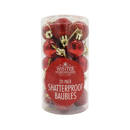 Shatterproof Baubles Red 20PC 30MM