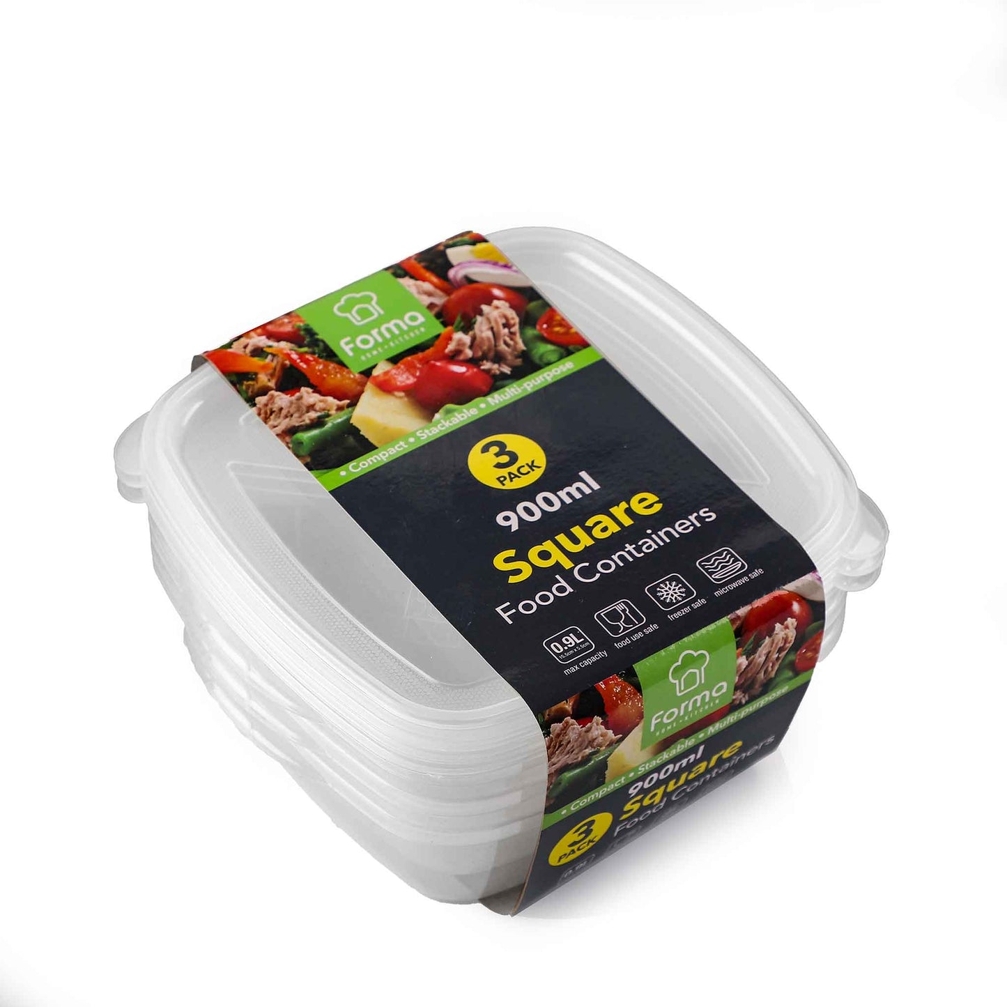 Disposable Square Food Container 3PK 900ML