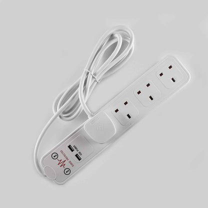 4 Way Socket Extension Lead with Surge Protection & 2 USB Charging 2M
