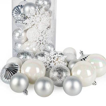 Christmas Baubles 40PCS White & Silver