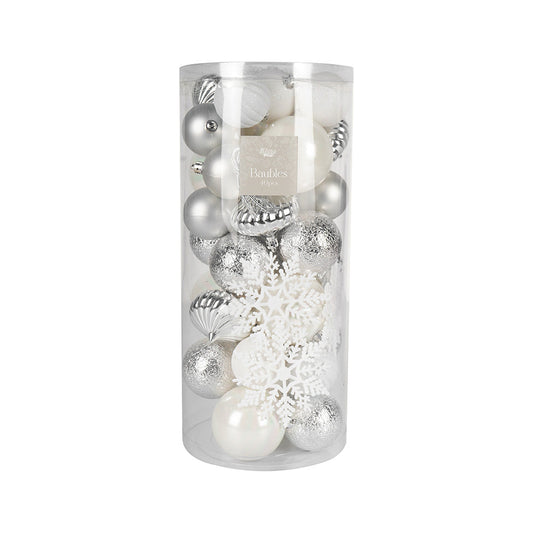 Christmas Baubles 40PCS White & Silver