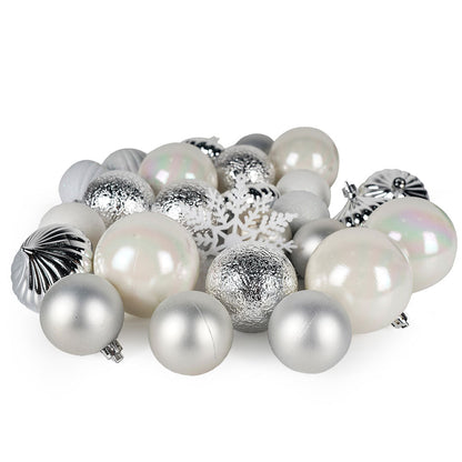 Christmas Baubles 40PCS White & Silver