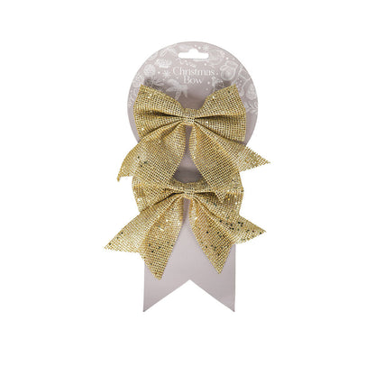 Christmas Bow Gold 2PC 12x13cm
