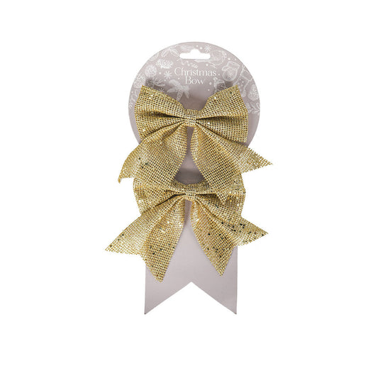 Christmas Bow Gold 2PC 12x13cm