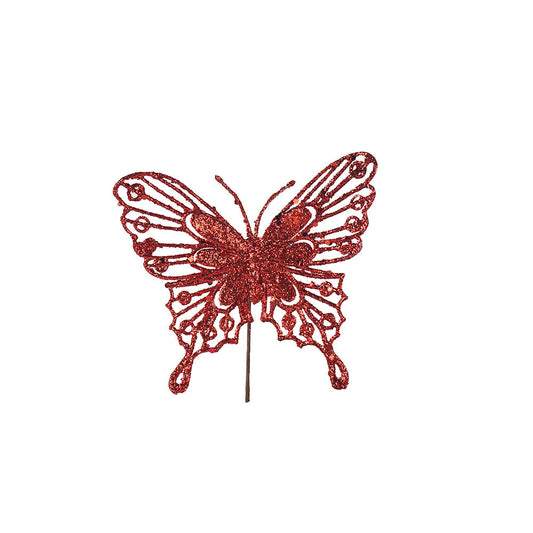 Artificial Glitted Butterfly Ornament Red