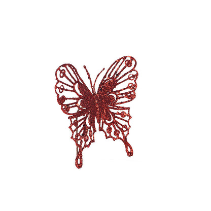 Artificial Glitted Butterfly Ornament Red