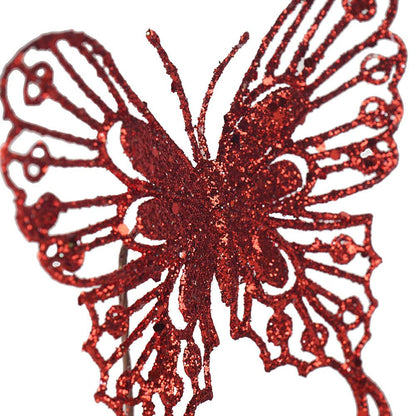 Artificial Glitted Butterfly Ornament Red