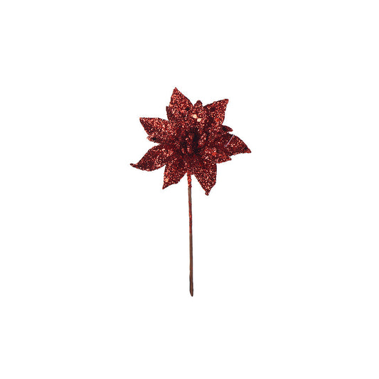 Artificial Glitted Floral Ornament Red