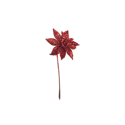 Artificial Glitted Floral Ornament Red