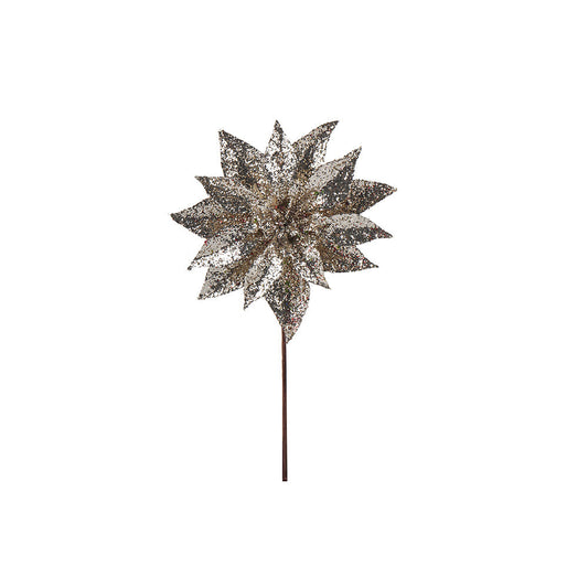Artificial Glitted Floral Ornament Gold