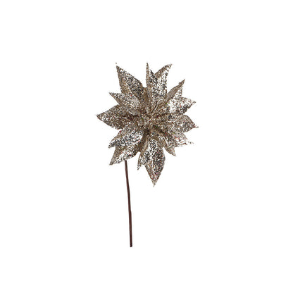 Artificial Glitted Floral Ornament Gold