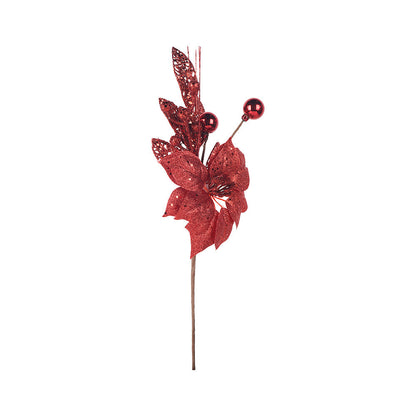 Artificial Glitted Poinsettia Pick Red