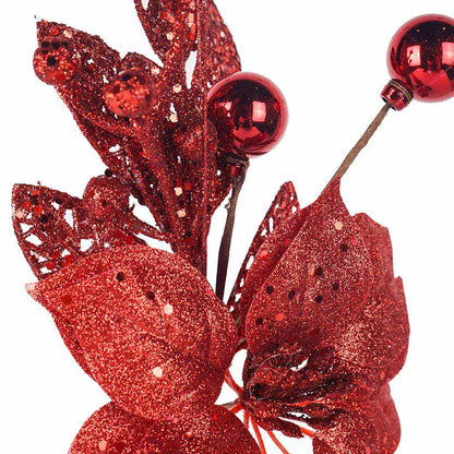 Artificial Glitted Poinsettia Pick Red