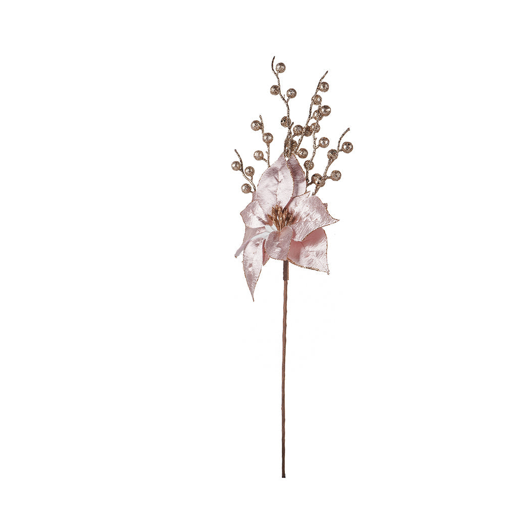 Artificial Rose Gold Poinsettia Pick