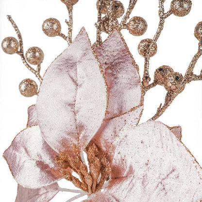 Artificial Rose Gold Poinsettia Pick