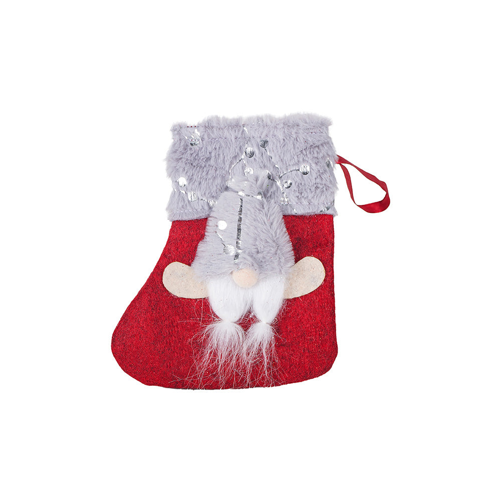 Christmas Stocking 3D Santa Red & Grey