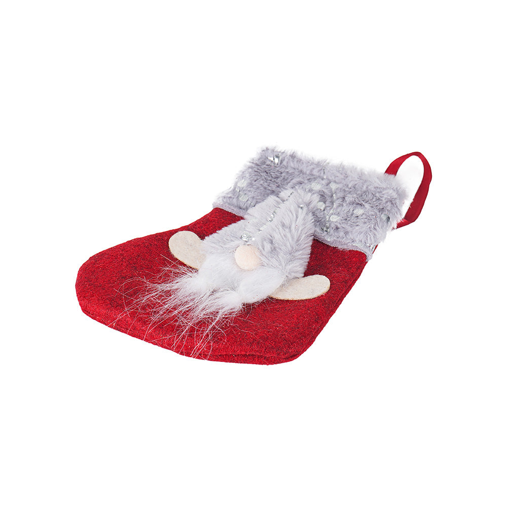 Christmas Stocking 3D Santa Red & Grey