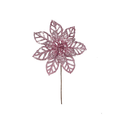 Artificial Glitted Floral Ornament Pink