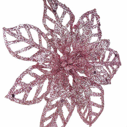 Artificial Glitted Floral Ornament Pink