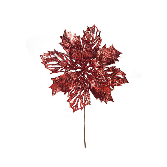 Artificial Glitted Floral Ornament Red