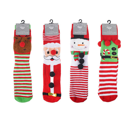 Christmas Ladies Anti Skid Socks with Tactel Jacquard and Pompoms