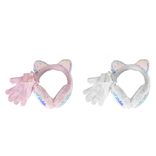 Kid's Sequin Fur Earmuff & Gloves