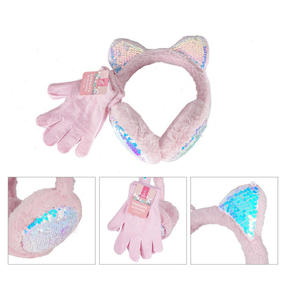 Kid's Sequin Fur Earmuff & Gloves
